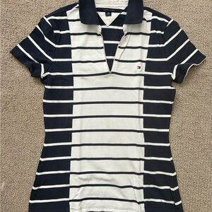 Tommy Hilfiger Black and White Striped Polo Shirt